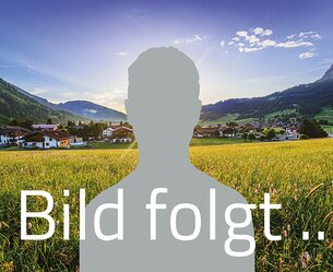 Platzhalter-Silhouette vor Landschaft mit Bergen und Häusern